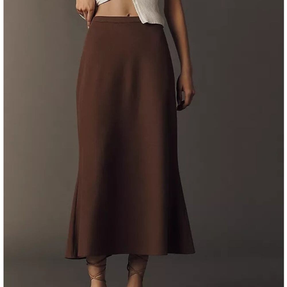 Maeve Knit Trumpet Midi Skirt Women's Small NWT Brown Pull On Cotton Boho